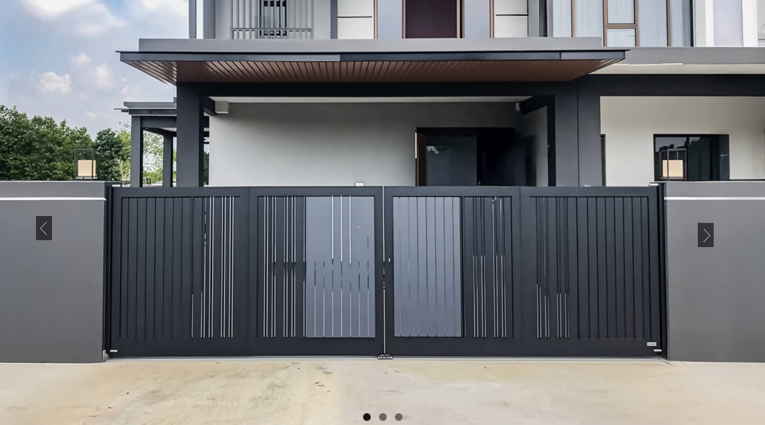 Black automatic swing gate installed at a residential property in Malaysia