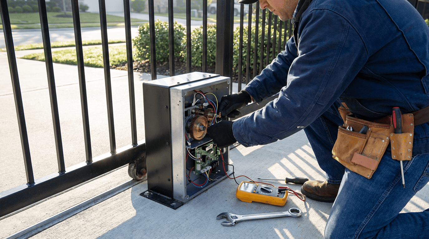 Our technician replacing an electric gate motor